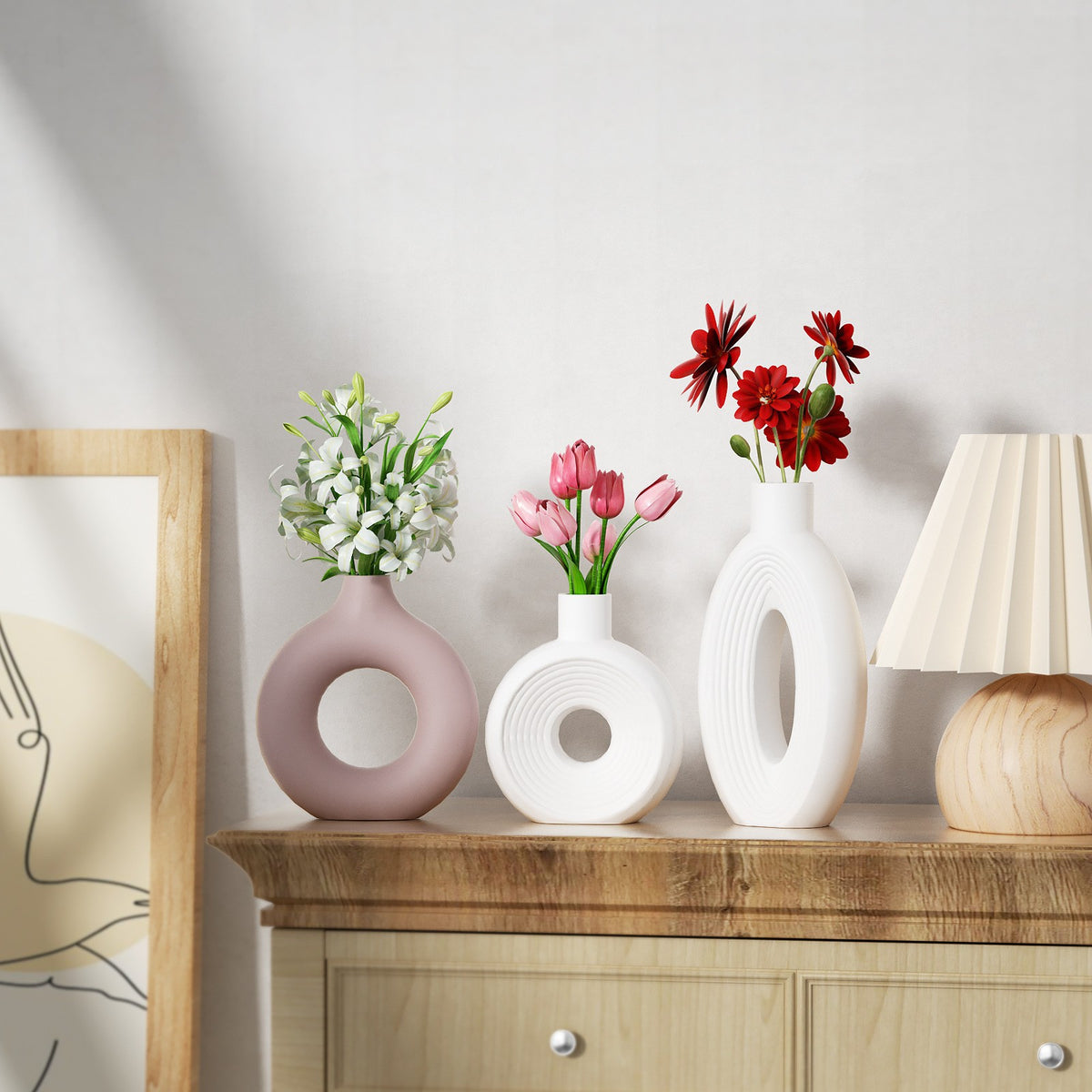 Nordic Ins Circle Hollow Large Vase Silicone Mold Gel Drop Diy Oval Striped Vase Plaster Home Decoration - image 2