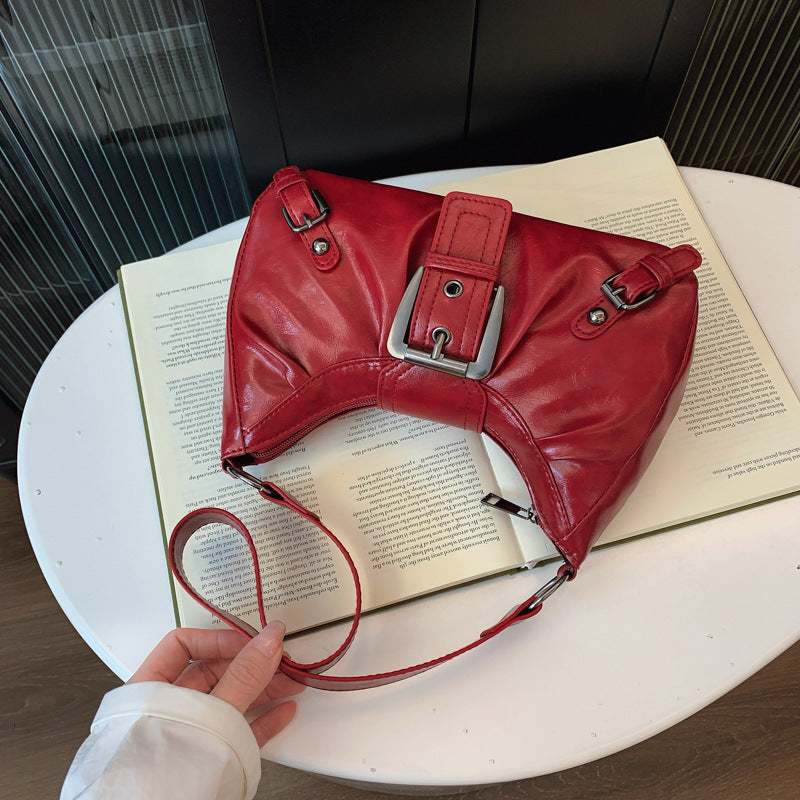 Women's Bag 2026 New Style Single-Shoulder Small Square Bag American Retro Commuter Style Vintage Look Underarm Biker Bag…