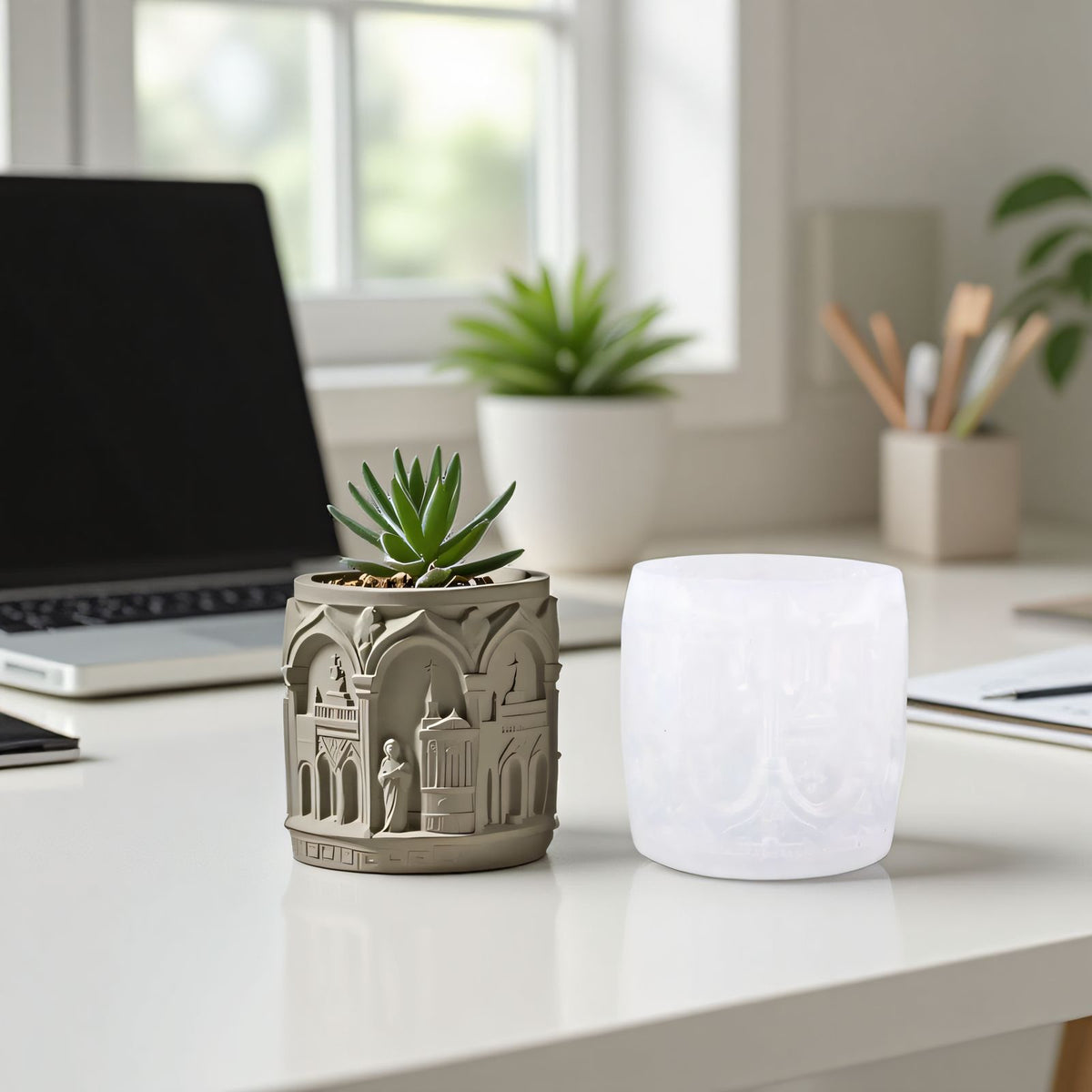Printed Renaissance Series Cement Gypsum Cup Mold DIY Epoxy Resin Storage Cup Flower Pot Ornament Silicone Mold - image 3