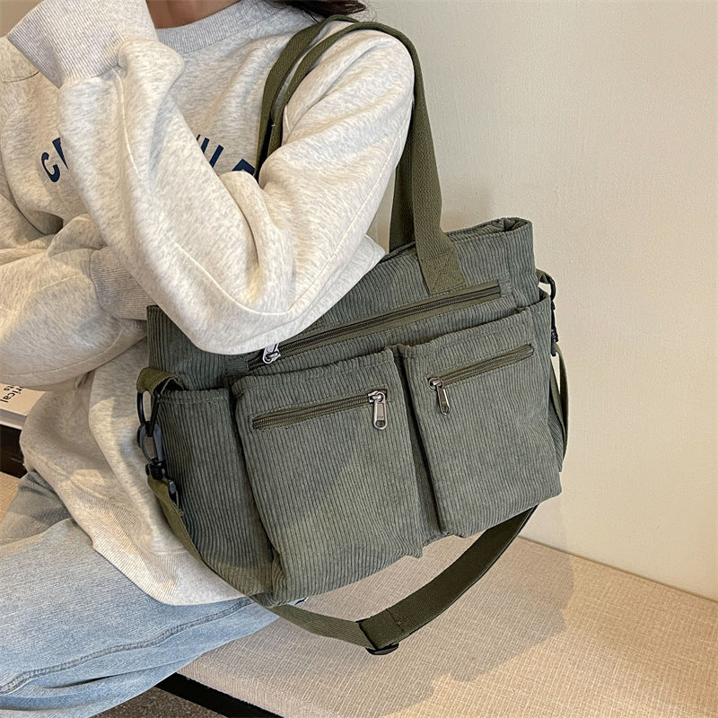 Large-Capacity Corduroy Women's Bag, Korean Style Women's Shoulder Crossbody Bag, Versatile Corduroy Handbag for Girls…