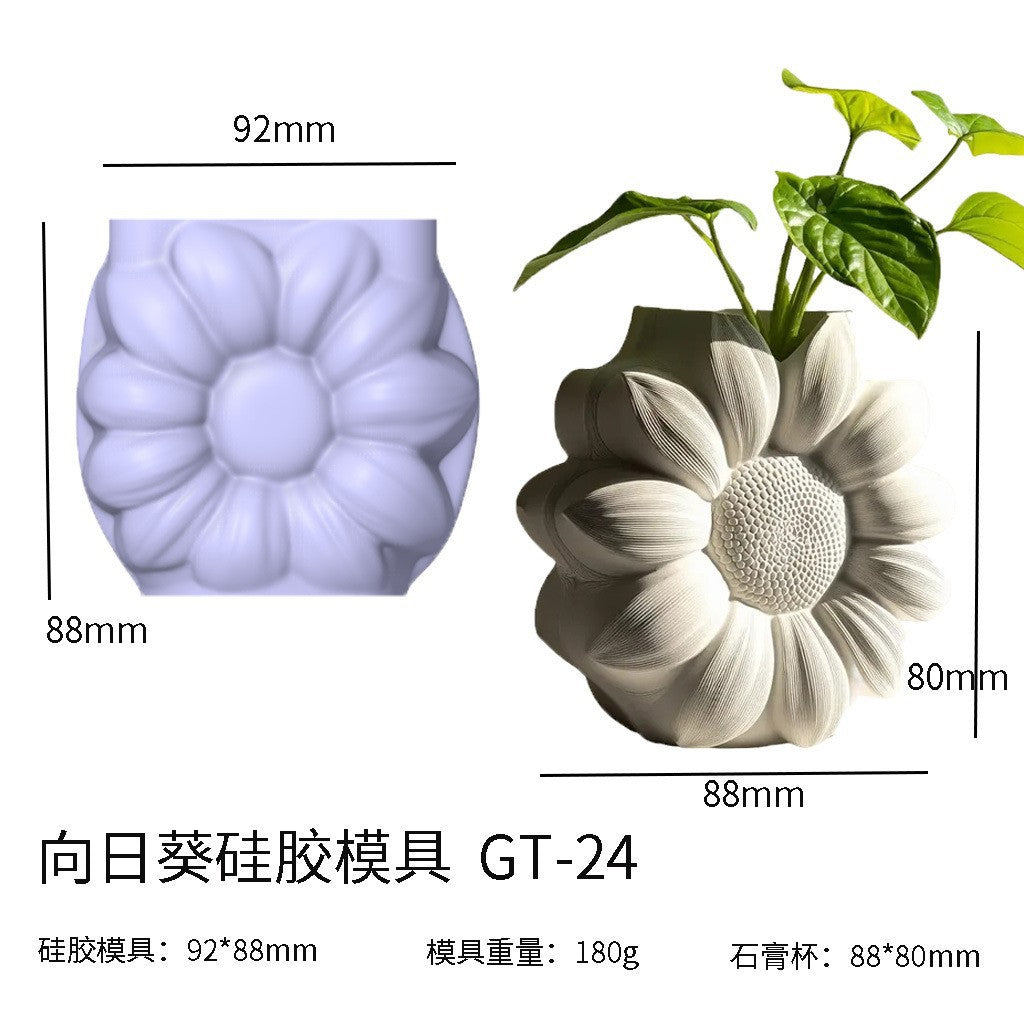 Printed Renaissance Series Cement Gypsum Cup Mold DIY Epoxy Resin Storage Cup Flower Pot Ornament Silicone Mold - Sunflower…