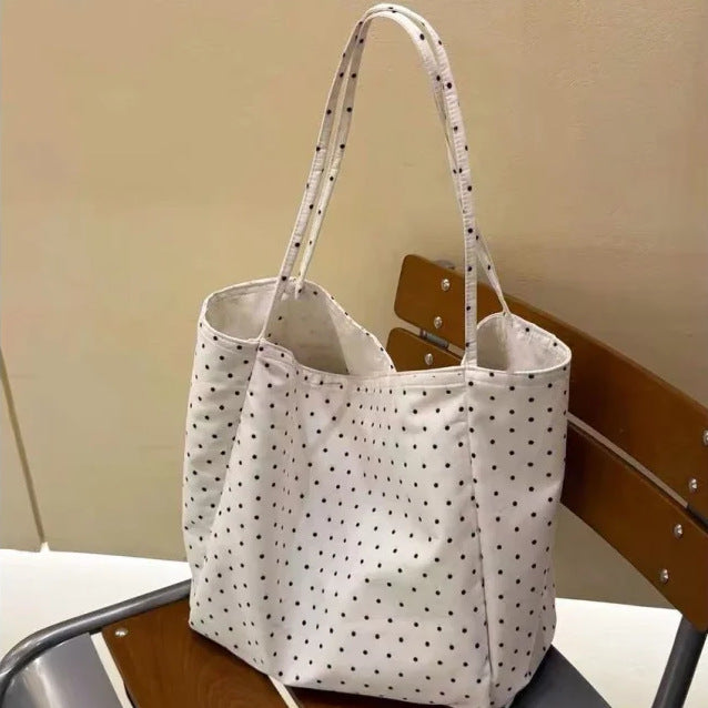 Popular Large-Capacity New Polka-Dot Canvas Bag Korean Style Girl Student Tote Bag Versatile Commuter Shoulder Bag - image 2