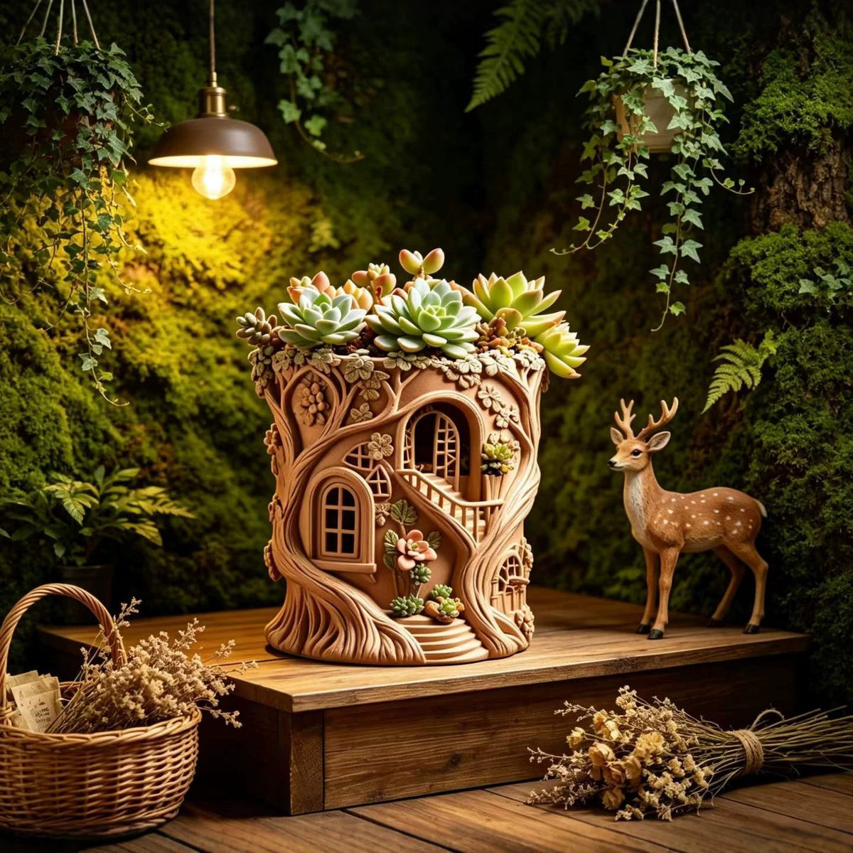 Fairy Tale Treehouse Flowerpot Silicone Mold DIY Plaster Resin Succulent Pot Forest Style Tree Stump Creative Desktop…