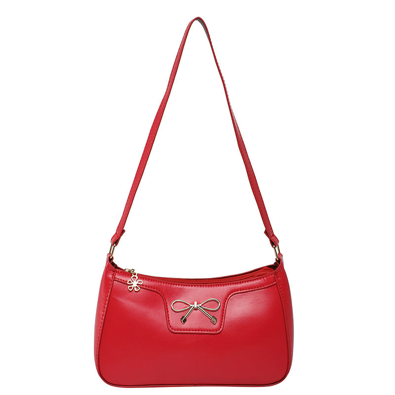 Women's Bag with Fashionable Bow, Solid Color, New Korean Style, Trendy Texture, Stylish Commuter Shoulder Bag, Underarm…
