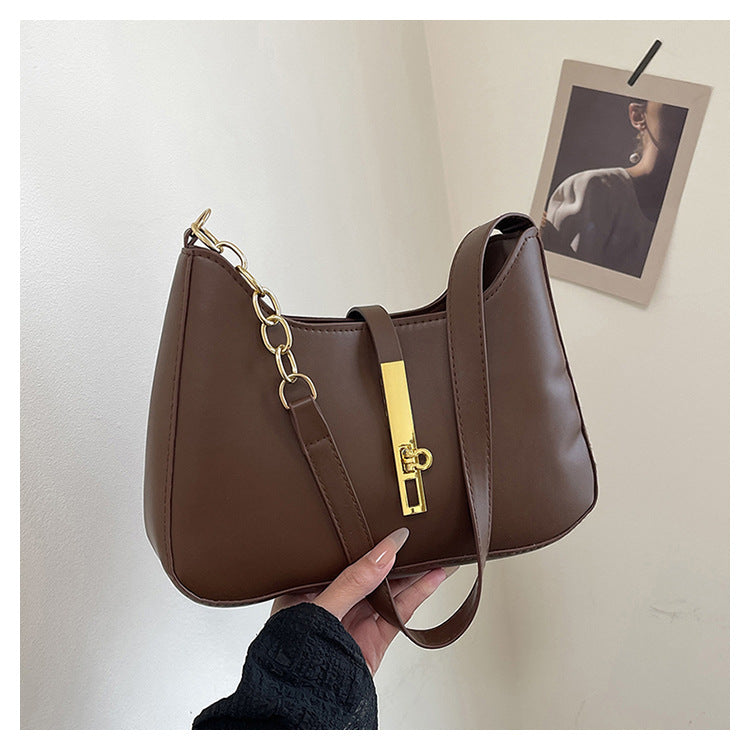 Korean Niche Design Bag for Women 2025 Summer New Texture Handheld Armpit Bag Versatile Fashion Shoulder Bag - Brown