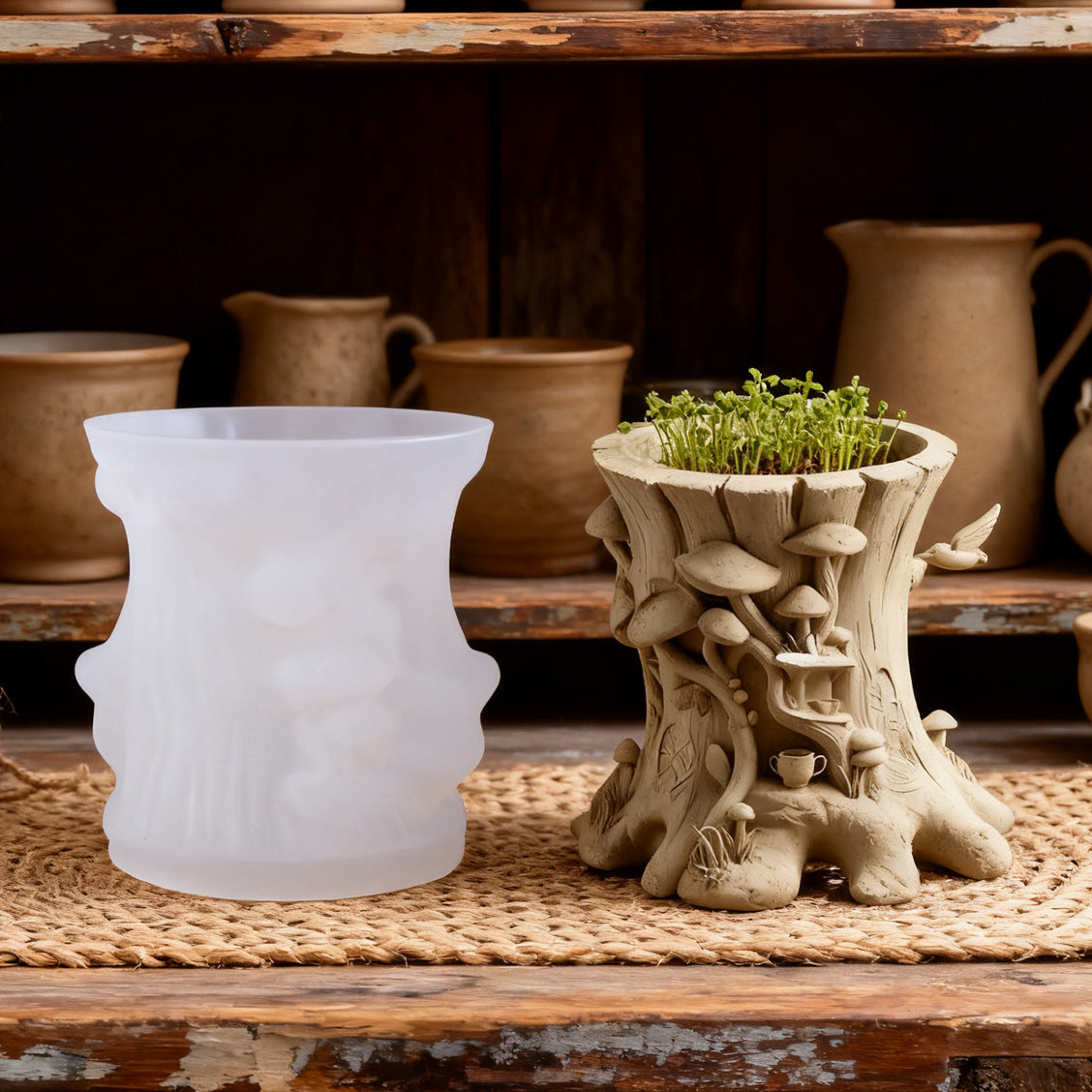 Printed Tree Stump Aromatherapy Plaster Cup Mold DIY Resin Storage Cup Flower Pot Ornament Silicone Mold - image 2