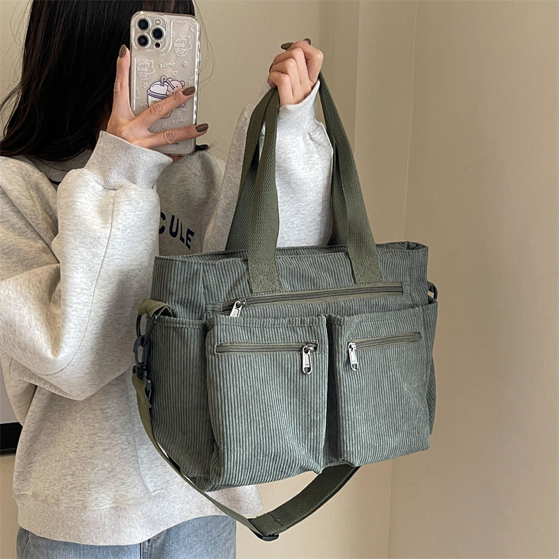 Large-Capacity Corduroy Women's Bag, Korean Style Women's Shoulder Crossbody Bag, Versatile Corduroy Handbag for Girls…