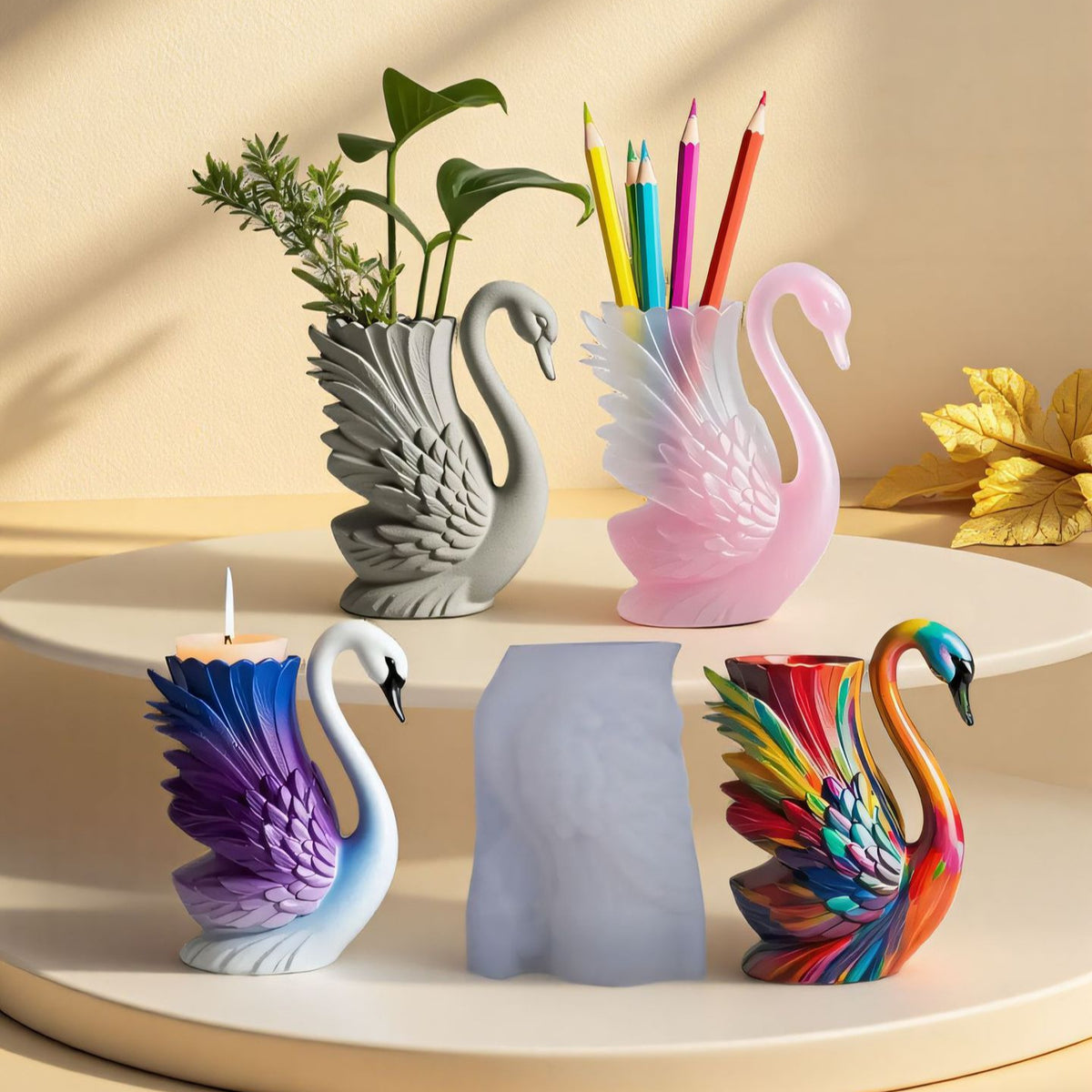Swan-Patterned Aromatherapy Plaster Cup Mold DIY Resin Storage Cup Flower Pot Ornament Silicone Mold Pen Holder Mold