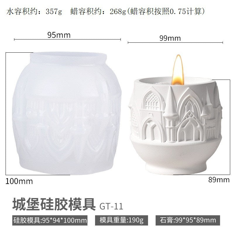 Printed Renaissance Series Cement Gypsum Cup Mold DIY Epoxy Resin Storage Cup Flower Pot Ornament Silicone Mold - Castle…