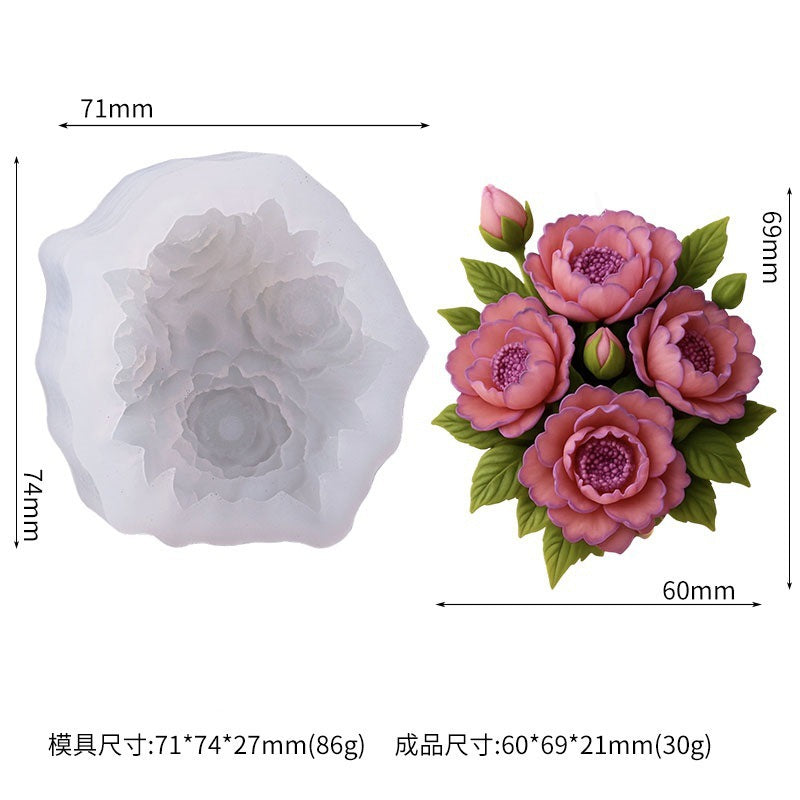 Multiple 3D peony flower silicone molds, mousse cake molds, cake decorating molds, pudding molds - 50-4137