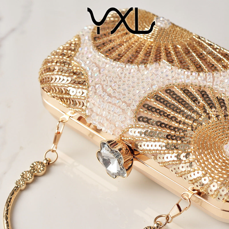 Cross-Border Popular Pearl Evening Bag, Handmade Beaded Embroidery Bag, Beaded Rhinestone Banquet Dress Bag, Ladies'…