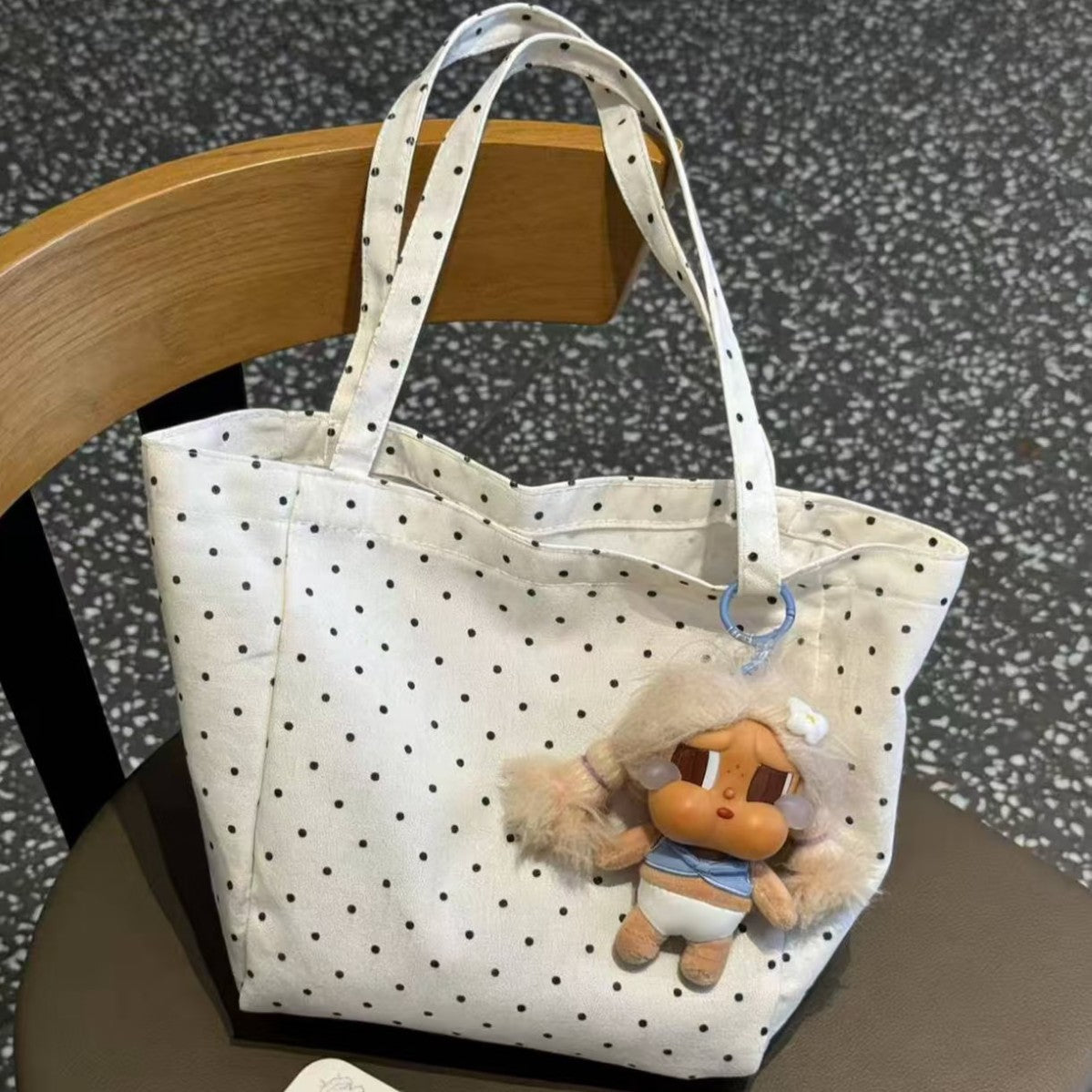 Popular Large-Capacity New Polka-Dot Canvas Bag Korean Style Girl Student Tote Bag Versatile Commuter Shoulder Bag…