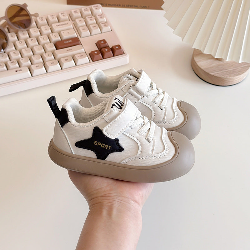 Baby Girls' Leather Toddler Shoes 2025 Autumn New Style Boys' Versatile Sneakers Korean Fashion Casual Shoes - black / Size…