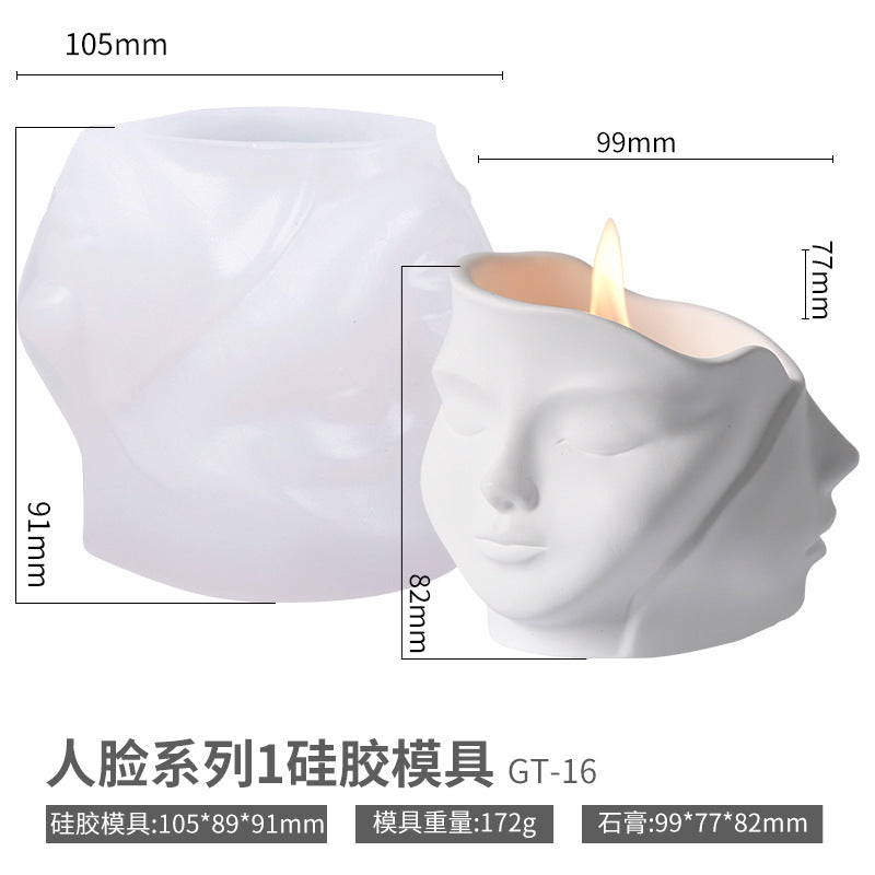 Printed Renaissance Series Cement Gypsum Cup Mold DIY Epoxy Resin Storage Cup Flower Pot Ornament Silicone Mold - Face…