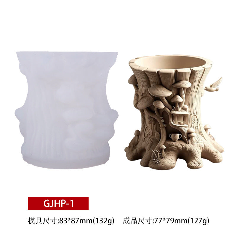 Printed Tree Stump Aromatherapy Plaster Cup Mold DIY Resin Storage Cup Flower Pot Ornament Silicone Mold - Silicone mold…