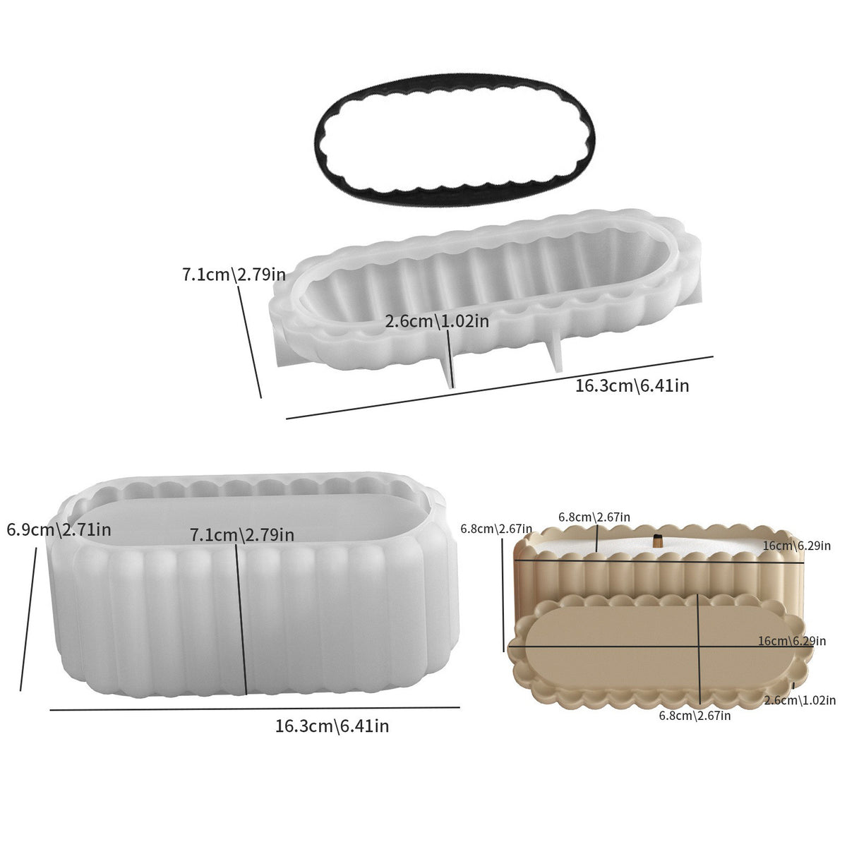 Striped Storage Box Candle Cup Resin Silicone Mold Glue DIY Oval Gypsum Flower Pot Pen Holder Wholesale - Oval striped…