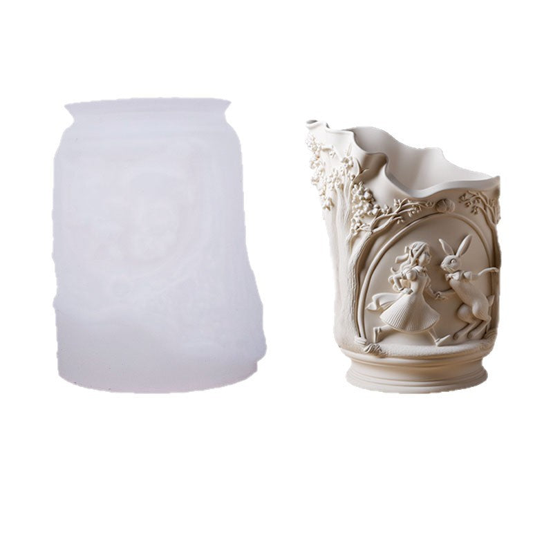 Printed Flower Fairy Cement Aromatherapy Plaster Cup Mold DIY Resin Storage Cup Flower Pot Ornament Silicone Mold - image 5