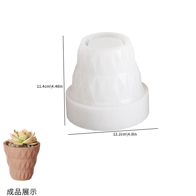 Factory in stock large cut surface flowerpot silicone mold crystal drop glue diy striped diamond surface fleshy potted…