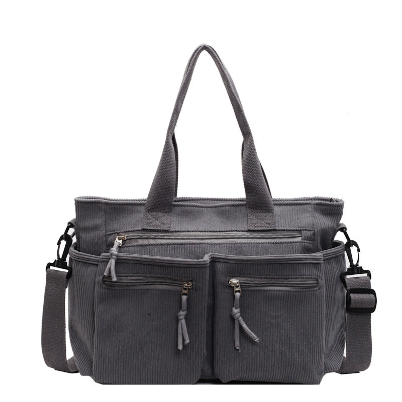 Large-Capacity Corduroy Women's Bag, Korean Style Women's Shoulder Crossbody Bag, Versatile Corduroy Handbag for Girls…