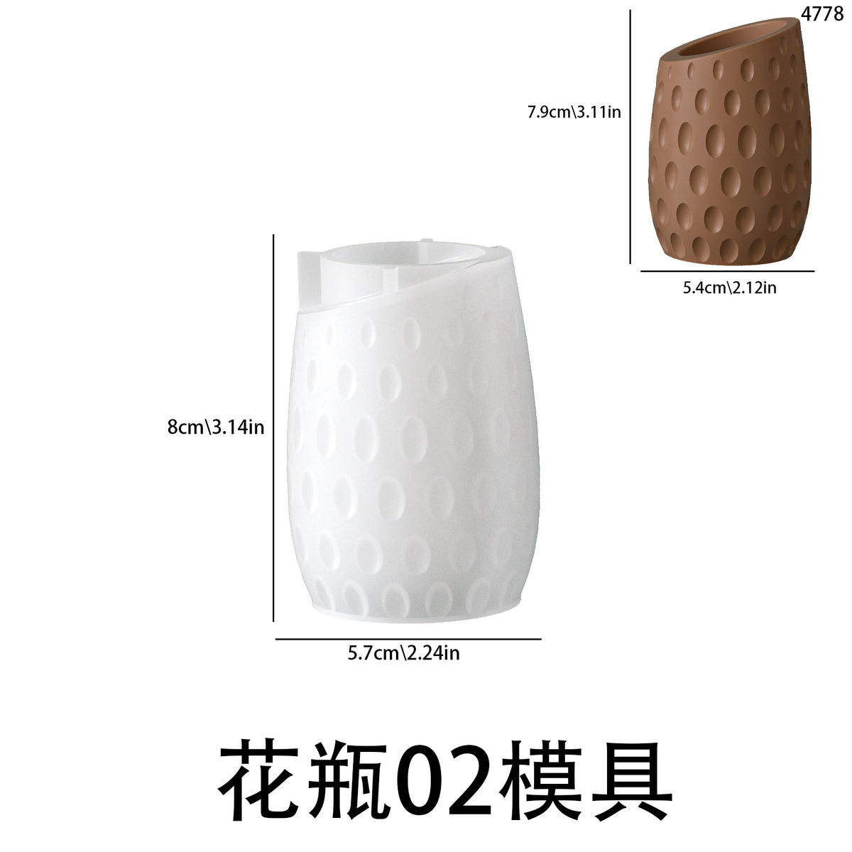 Ins Style Six-Sided Cut Surface Oval Polka Dot Pattern Vase DIY Resin Gypsum Cement Flower Pot Flower Vessel Silicone Mold…