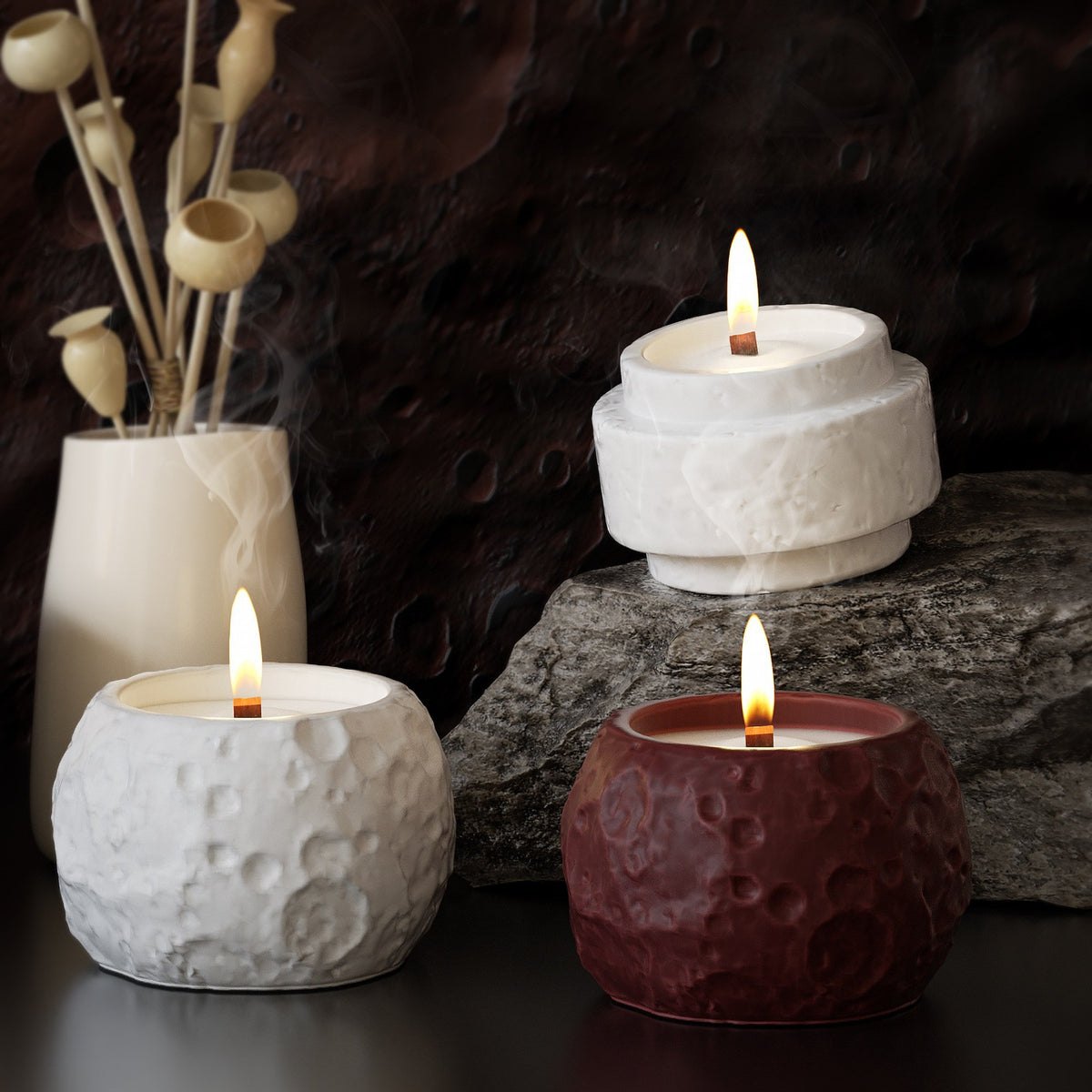 Moon Stone Pattern Aromatherapy Candle Cup Silicone Mold Glue Drop Diy Stone Pattern Road Storage Box Gypsum Cement…