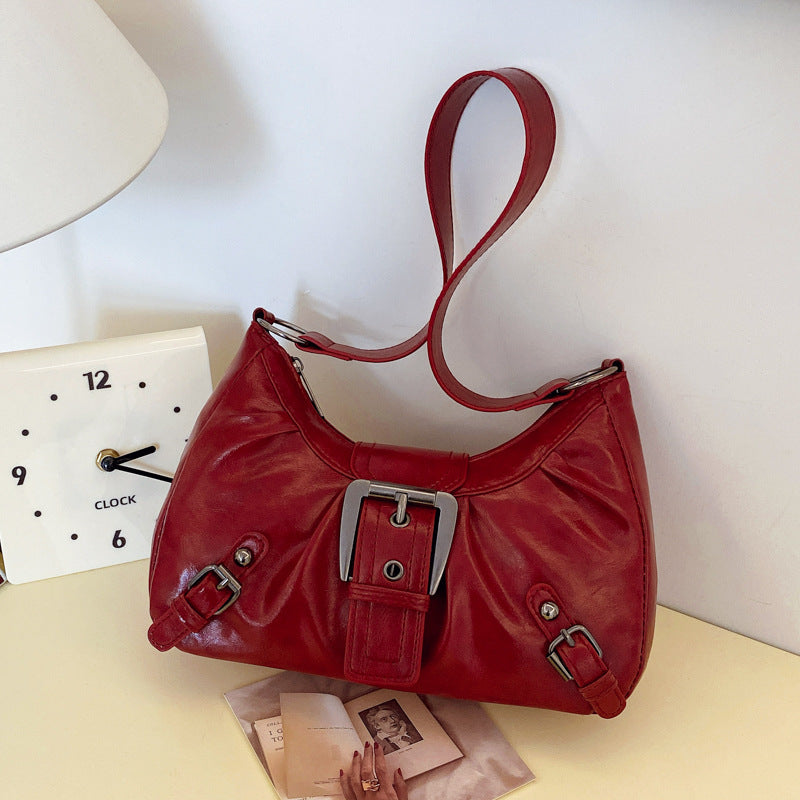 Women's Bag 2026 New Style Single-Shoulder Small Square Bag American Retro Commuter Style Vintage Look Underarm Biker Bag…