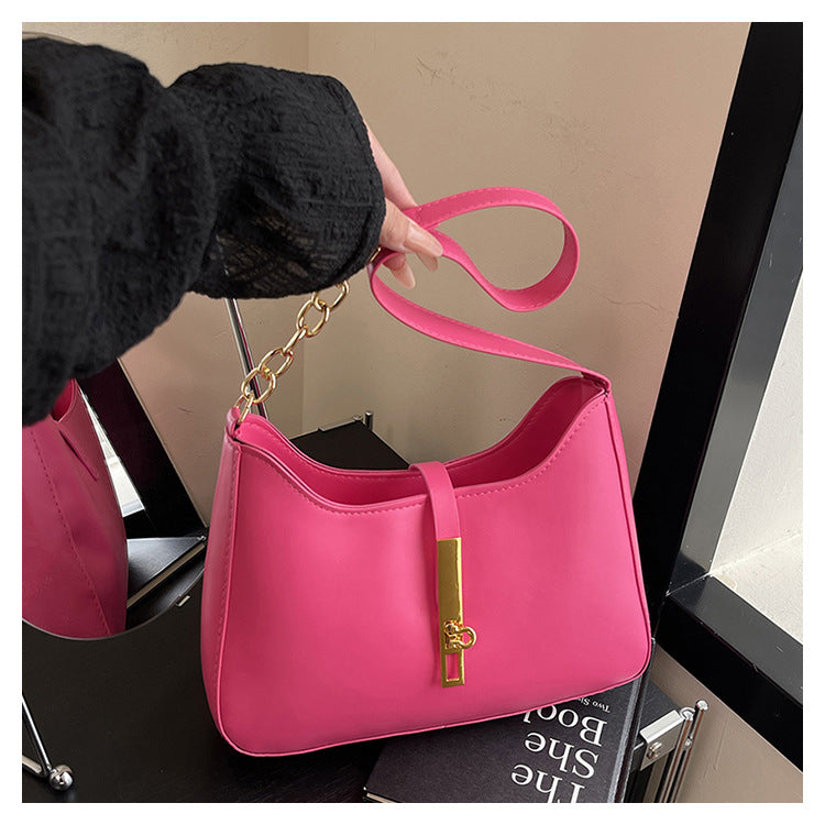 Korean Niche Design Bag for Women 2025 Summer New Texture Handheld Armpit Bag Versatile Fashion Shoulder Bag - Rose red