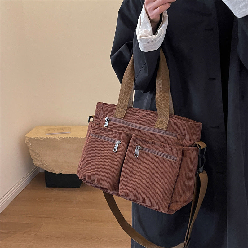 Large-Capacity Corduroy Women's Bag, Korean Style Women's Shoulder Crossbody Bag, Versatile Corduroy Handbag for Girls…
