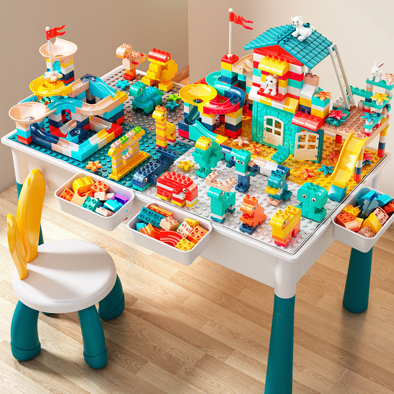 Children's Multifunctional Educational Baby Early Education Large Particle Slide Building Block Table Learning Game Table Toy
