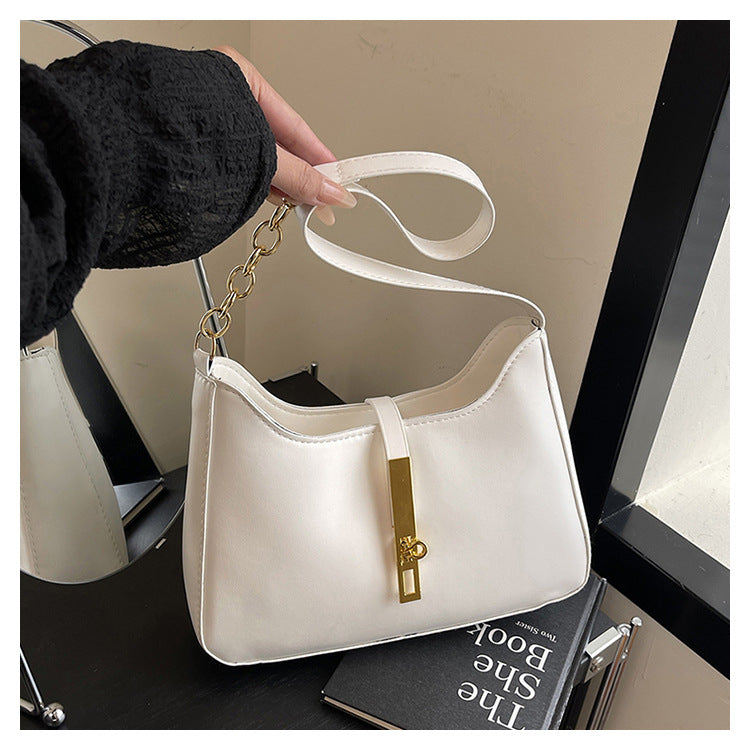 Korean Niche Design Bag for Women 2025 Summer New Texture Handheld Armpit Bag Versatile Fashion Shoulder Bag - White