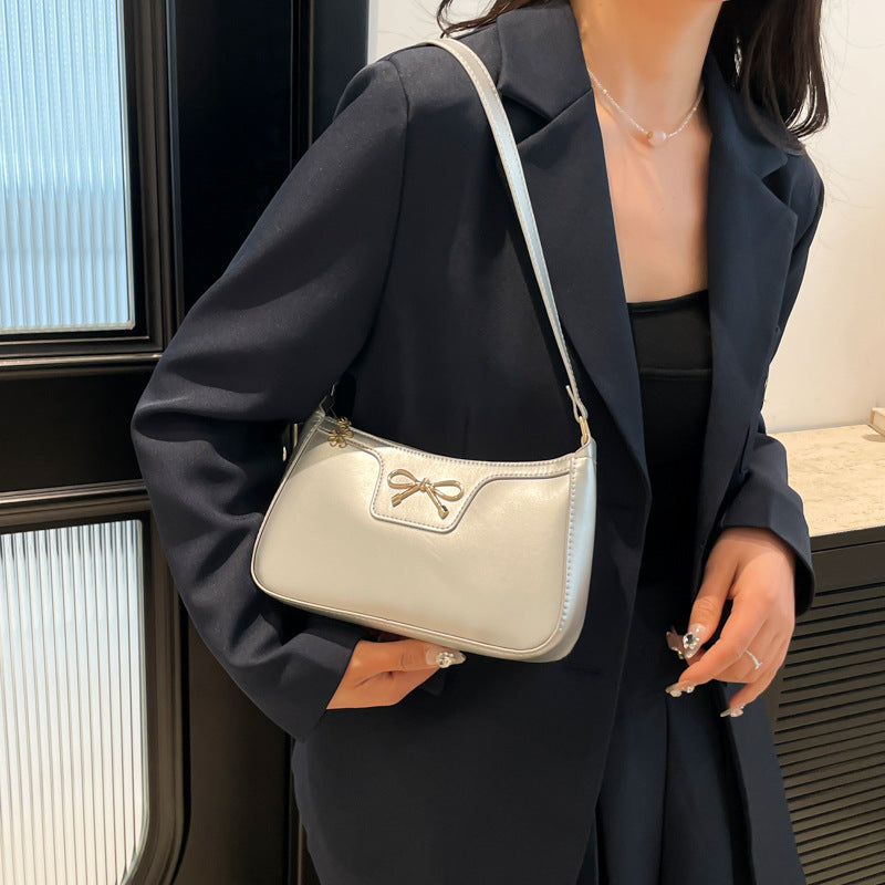 Women's Bag with Fashionable Bow, Solid Color, New Korean Style, Trendy Texture, Stylish Commuter Shoulder Bag, Underarm…