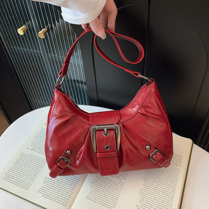 Women's Bag 2026 New Style Single-Shoulder Small Square Bag American Retro Commuter Style Vintage Look Underarm Biker Bag…