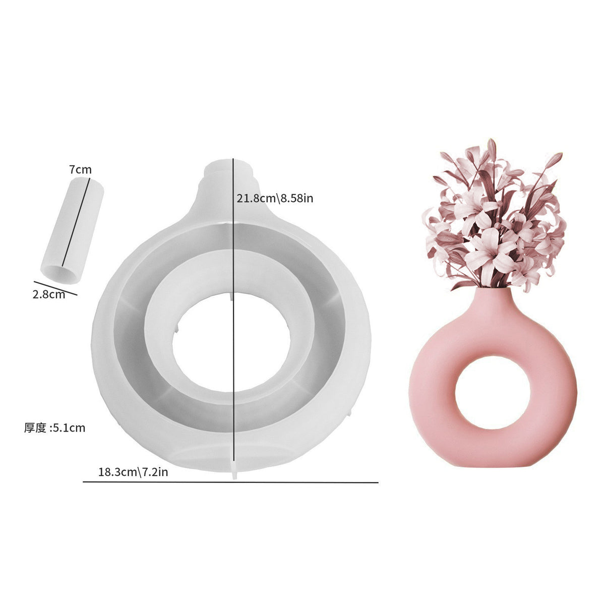 Nordic Ins Circle Hollow Large Vase Silicone Mold Gel Drop Diy Oval Striped Vase Plaster Home Decoration - Large size…