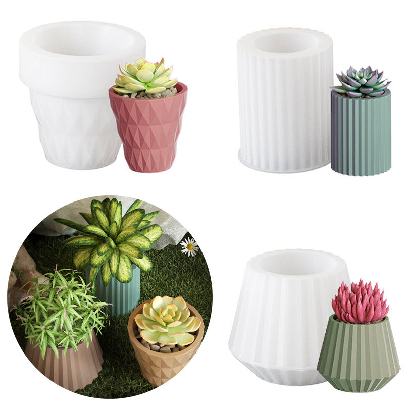 Factory in stock large cut surface flowerpot silicone mold crystal drop glue diy striped diamond surface fleshy potted…