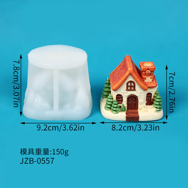 Christmas Cottage Scented Candle Resin Mold Holiday Home Living Room Study Tabletop Ornament Atmosphere Decoration - JZB-0557