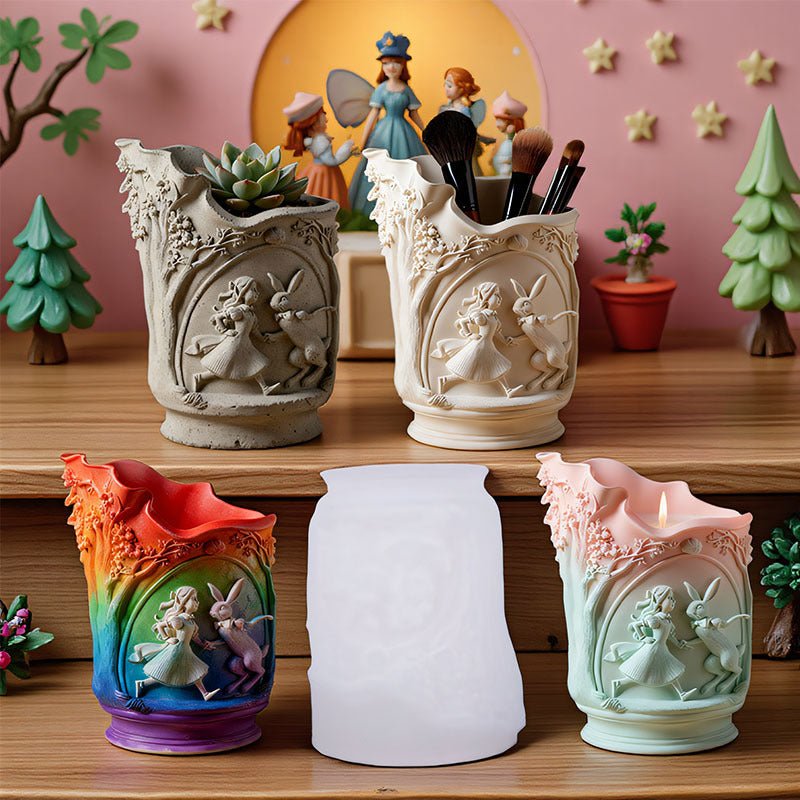 Printed Flower Fairy Cement Aromatherapy Plaster Cup Mold DIY Resin Storage Cup Flower Pot Ornament Silicone Mold