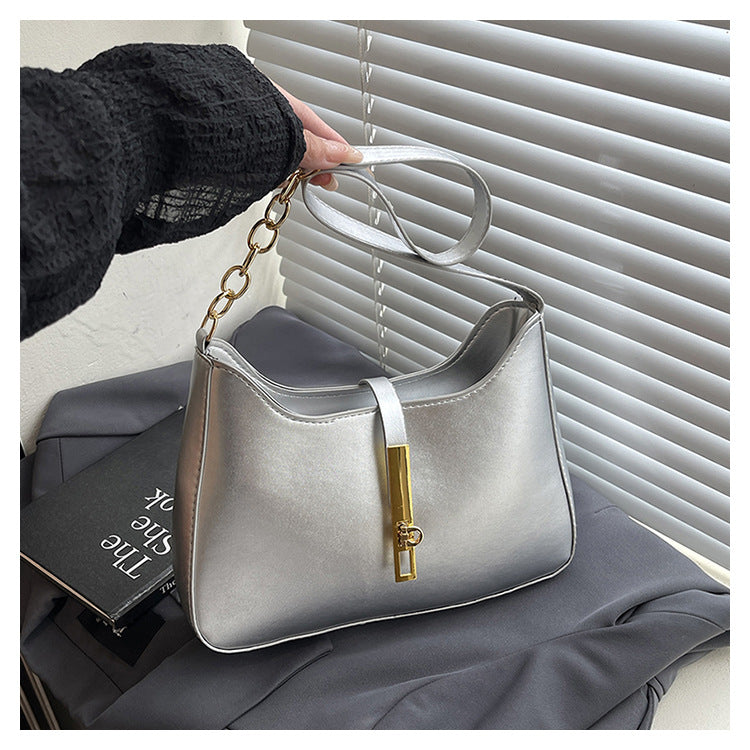 Korean Niche Design Bag for Women 2025 Summer New Texture Handheld Armpit Bag Versatile Fashion Shoulder Bag - Silver
