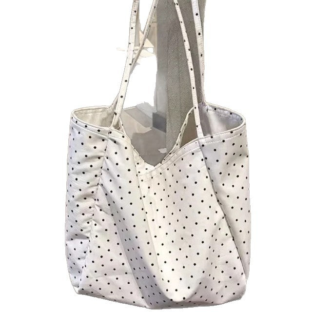 Popular Large-Capacity New Polka-Dot Canvas Bag Korean Style Girl Student Tote Bag Versatile Commuter Shoulder Bag - image 5