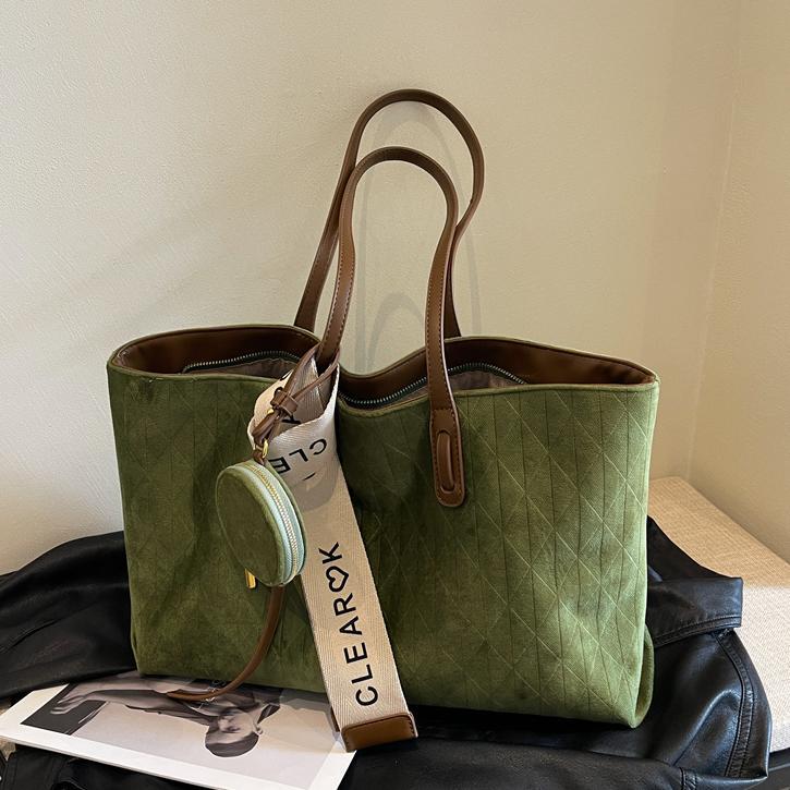 Cross-Border Hot-Selling Women's Large-Capacity 2026 New Matte Retro Suede Shoulder Bag Trendy Fashion Tote Bag