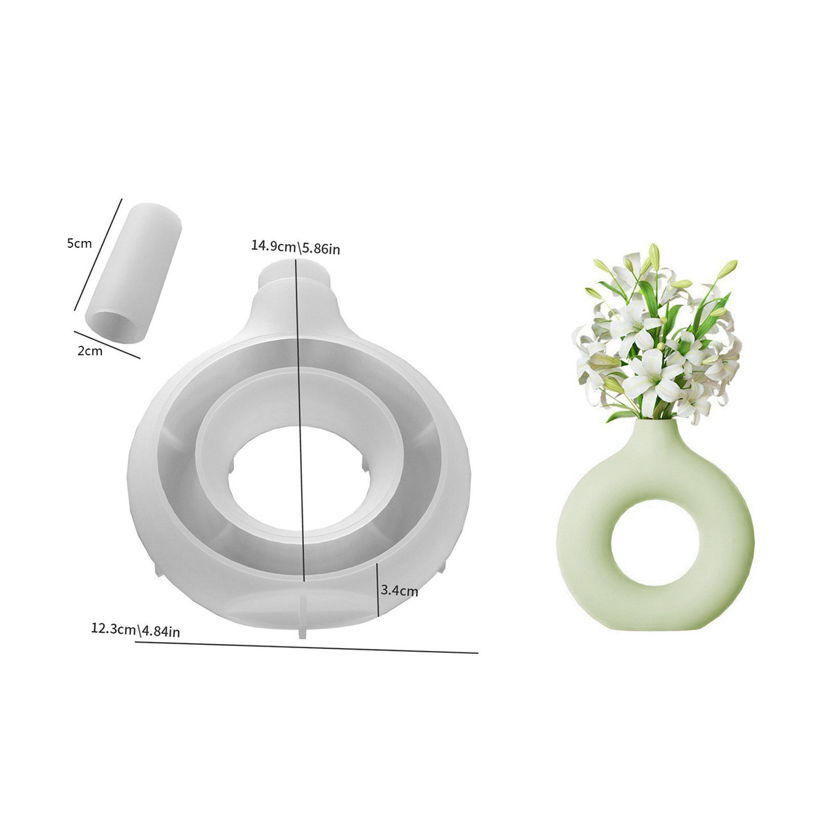 Nordic Ins Circle Hollow Large Vase Silicone Mold Gel Drop Diy Oval Striped Vase Plaster Home Decoration - Small size…