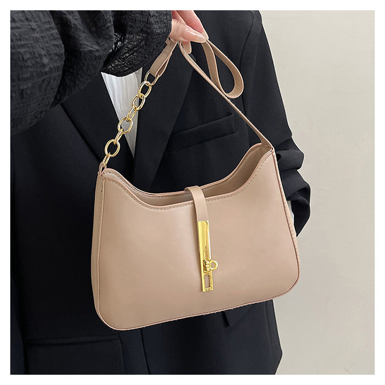 Korean Niche Design Bag for Women 2025 Summer New Texture Handheld Armpit Bag Versatile Fashion Shoulder Bag - Khaki color