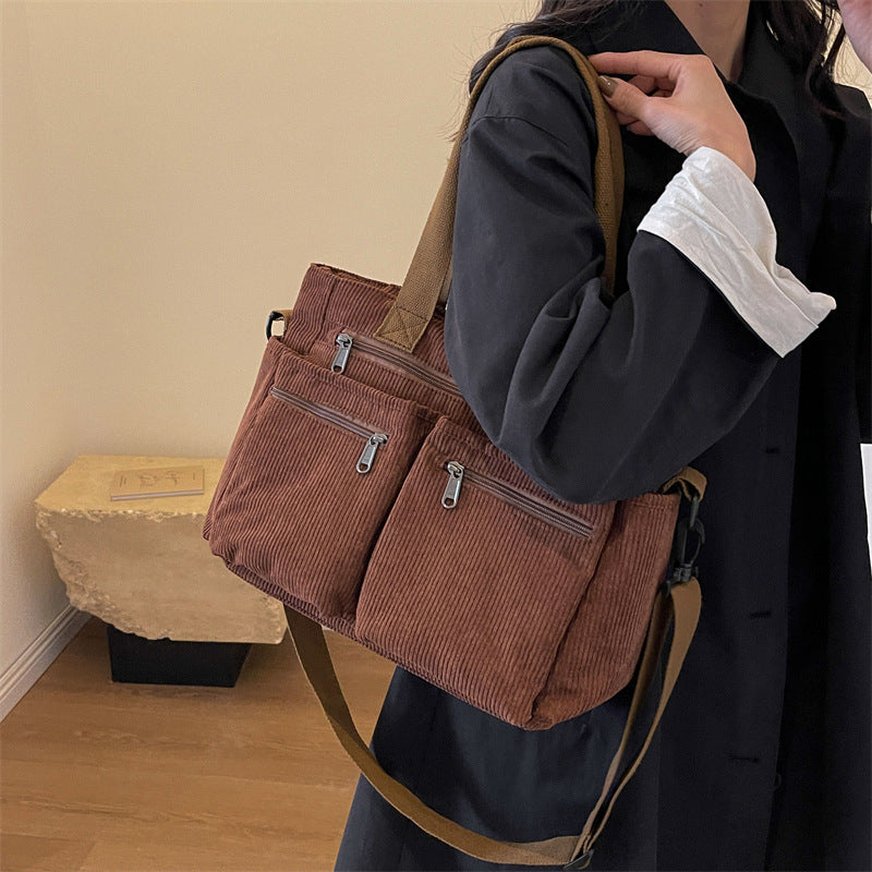 Large-Capacity Corduroy Women's Bag, Korean Style Women's Shoulder Crossbody Bag, Versatile Corduroy Handbag for Girls…