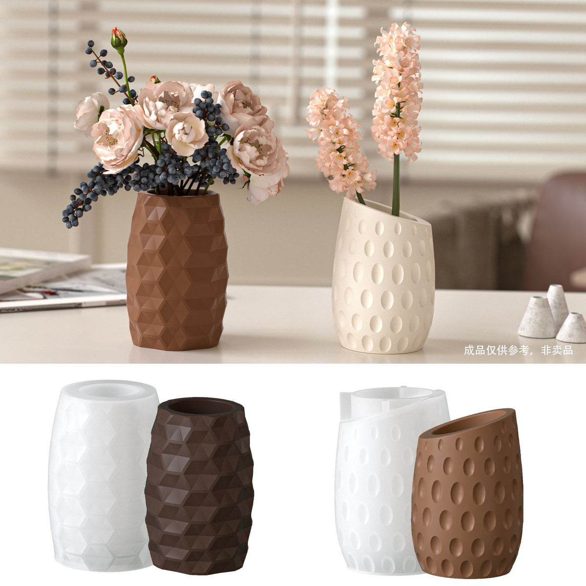 Ins Style Six-Sided Cut Surface Oval Polka Dot Pattern Vase DIY Resin Gypsum Cement Flower Pot Flower Vessel Silicone Mold