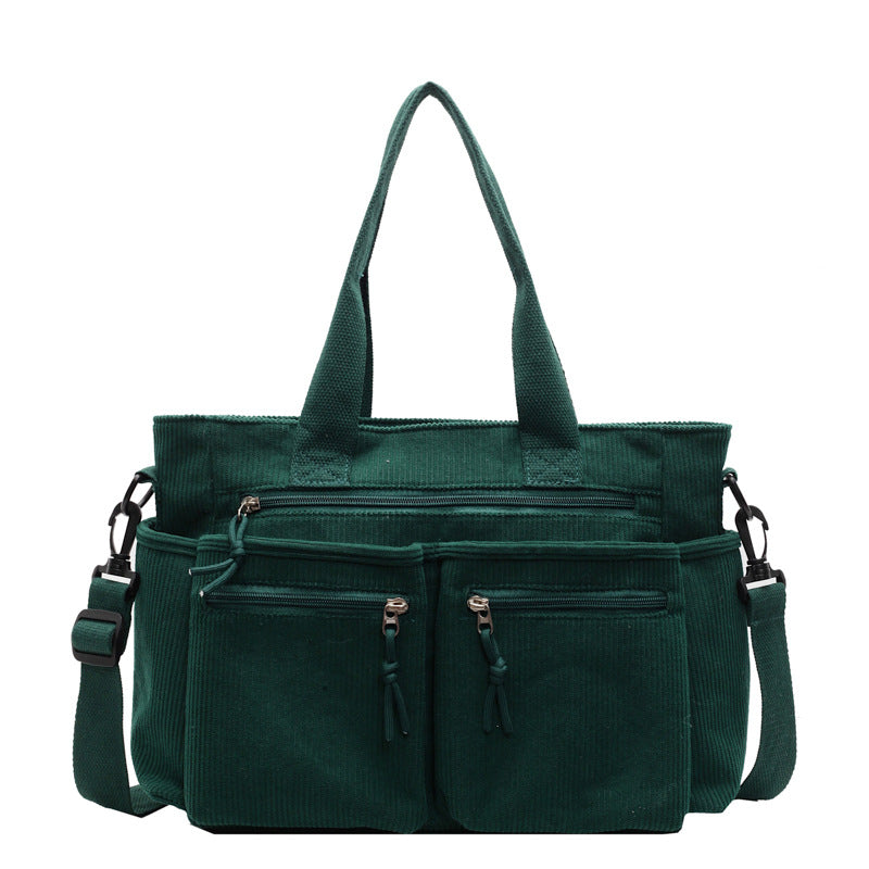 Large-Capacity Corduroy Women's Bag, Korean Style Women's Shoulder Crossbody Bag, Versatile Corduroy Handbag for Girls…