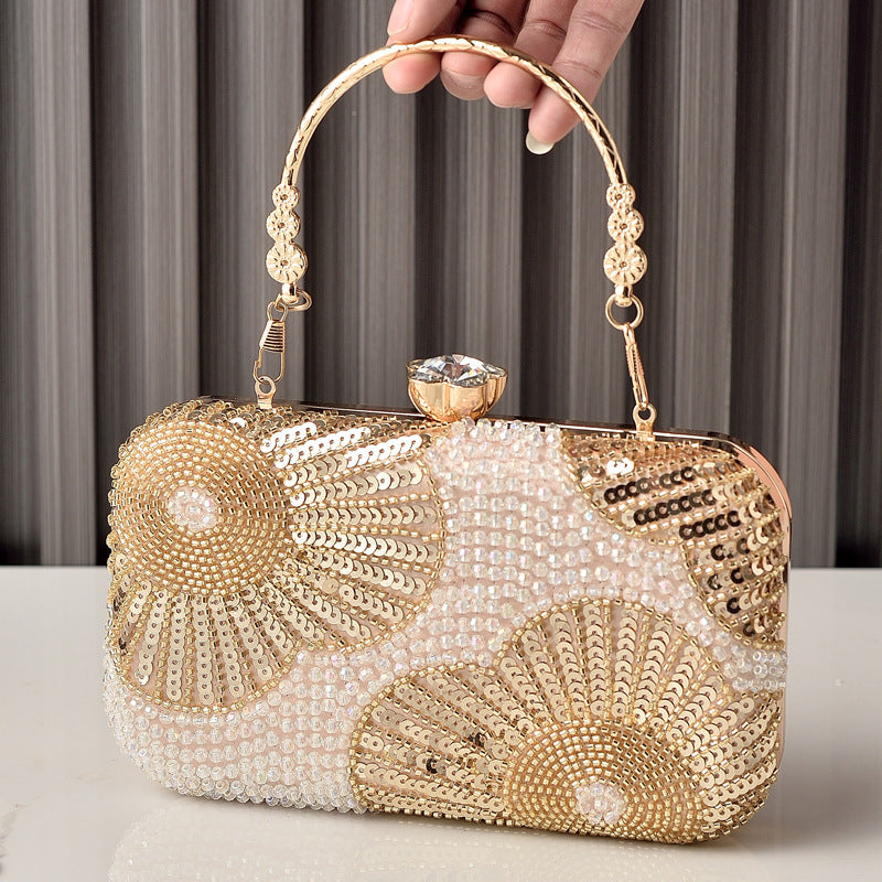 Cross-Border Popular Pearl Evening Bag, Handmade Beaded Embroidery Bag, Beaded Rhinestone Banquet Dress Bag, Ladies'…