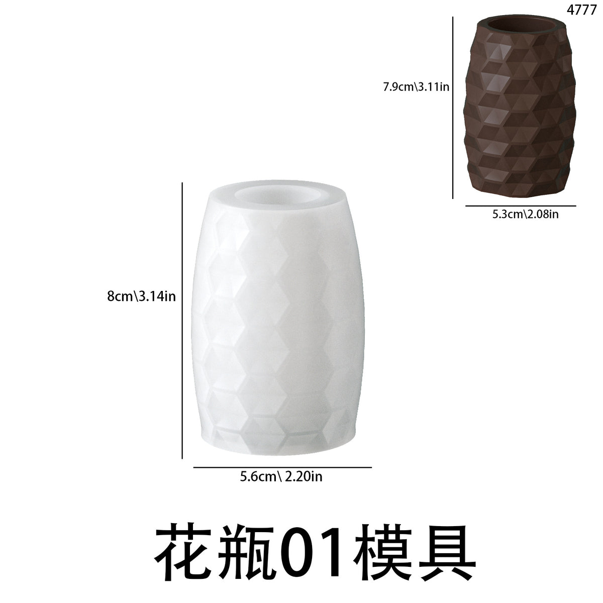 Ins Style Six-Sided Cut Surface Oval Polka Dot Pattern Vase DIY Resin Gypsum Cement Flower Pot Flower Vessel Silicone Mold…