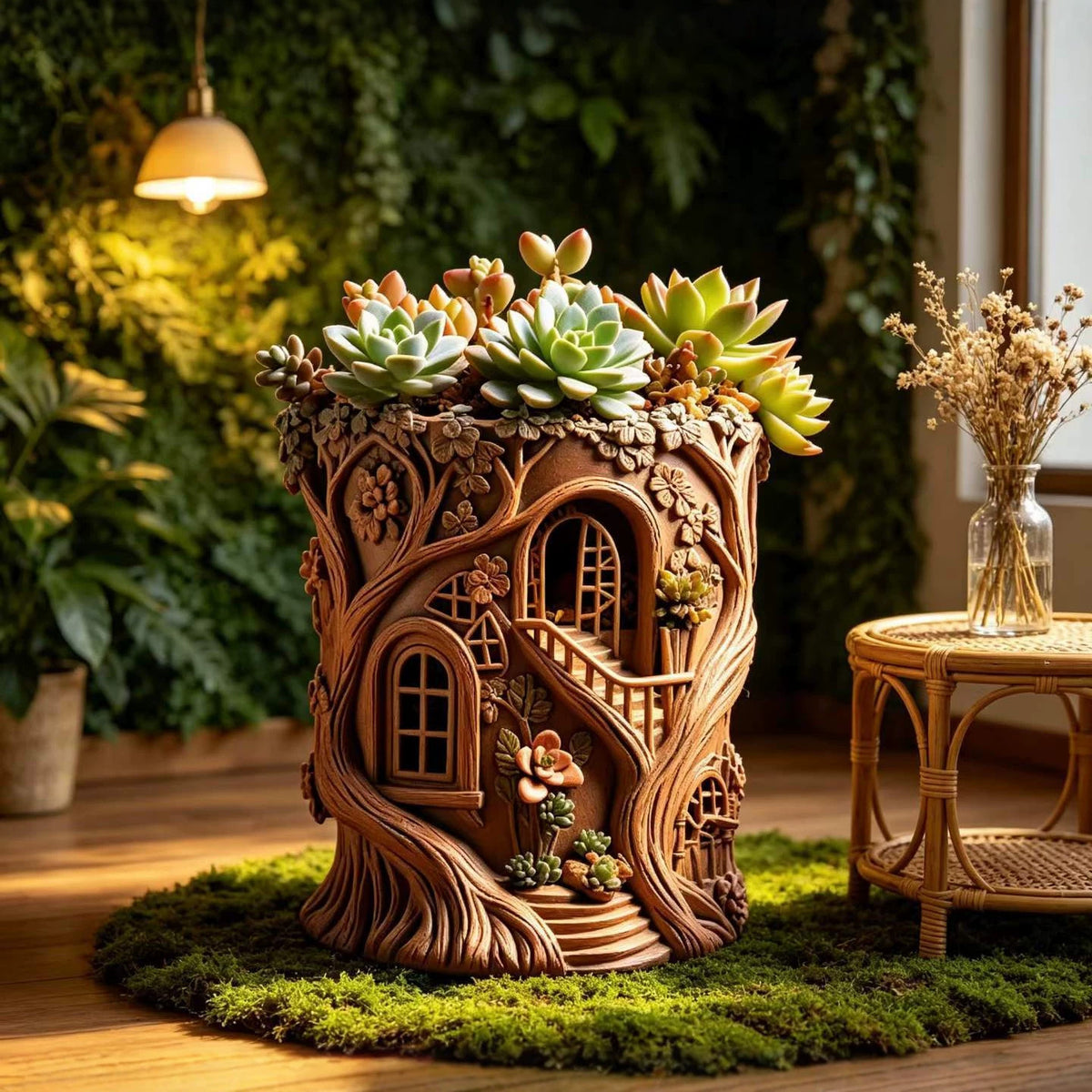 Fairy Tale Treehouse Flowerpot Silicone Mold DIY Plaster Resin Succulent Pot Forest Style Tree Stump Creative Desktop…