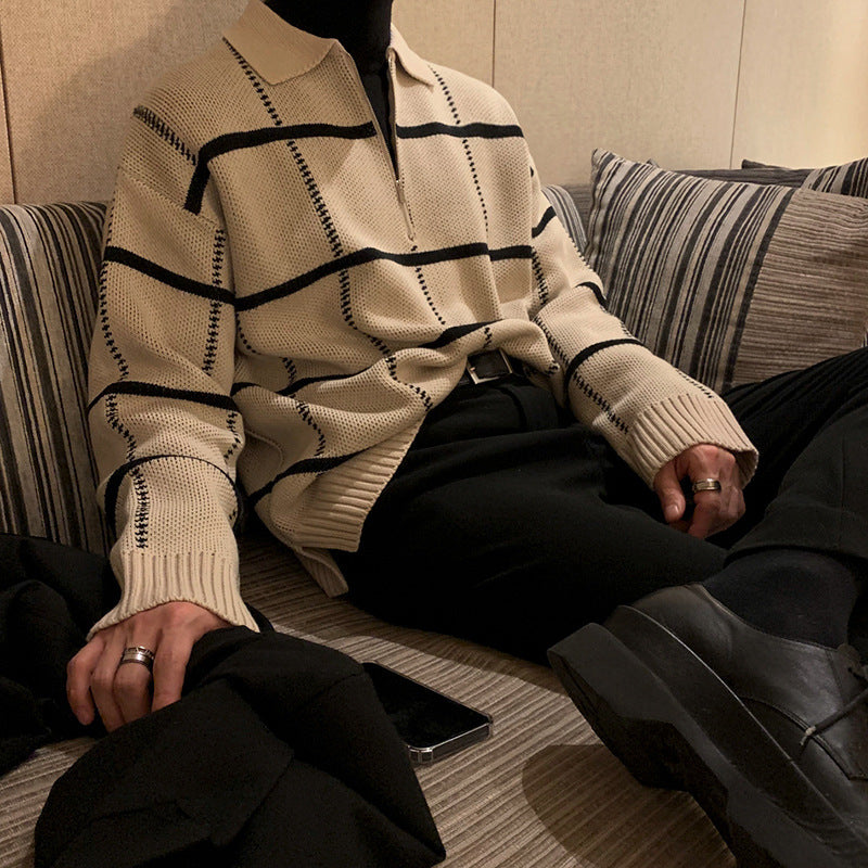 Men's Simple Retro Lapels Knitwear Top