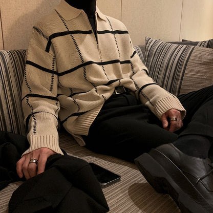 Men's Simple Retro Lapels Knitwear Top