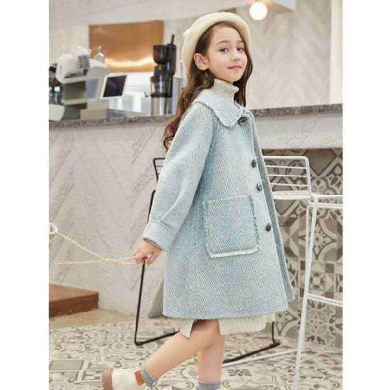 Older Children's Fashionable Mid-length Girl Woolen Coat